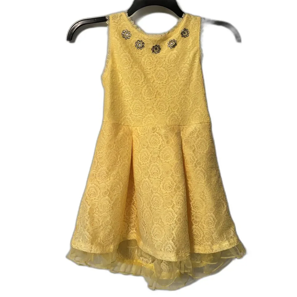 Disney D-Signed Belle Dress Girls M 10/12 Yellow Lace Princess Formal Party
